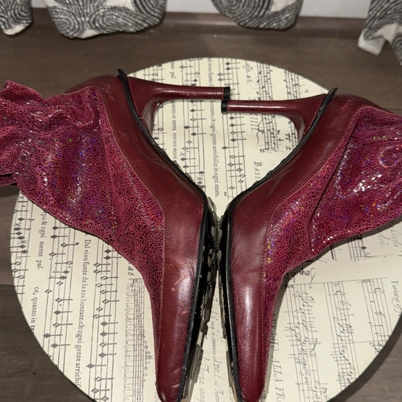 Diesel Burgundy Leather Pointy Toe Stiletto Ankle Booties - Picture 5 of 12